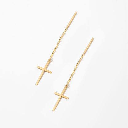 Cross Drop Dangle Earrings in 14k Solid Gold