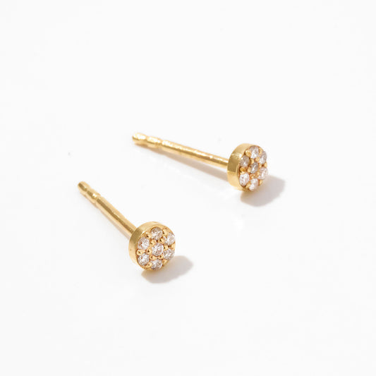 Pave Diamond Round Earrings in 14k Solid Gold