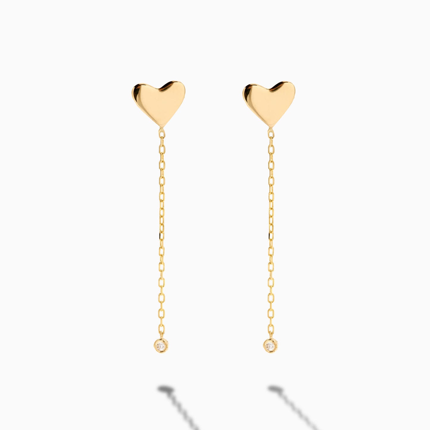 Heart Drop Dangle with Diamond Earrings in 14k Solid Gold