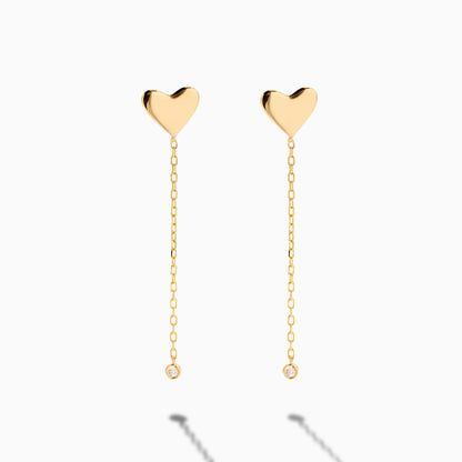 Heart Drop Dangle with Diamond Earrings in 14k Solid Gold