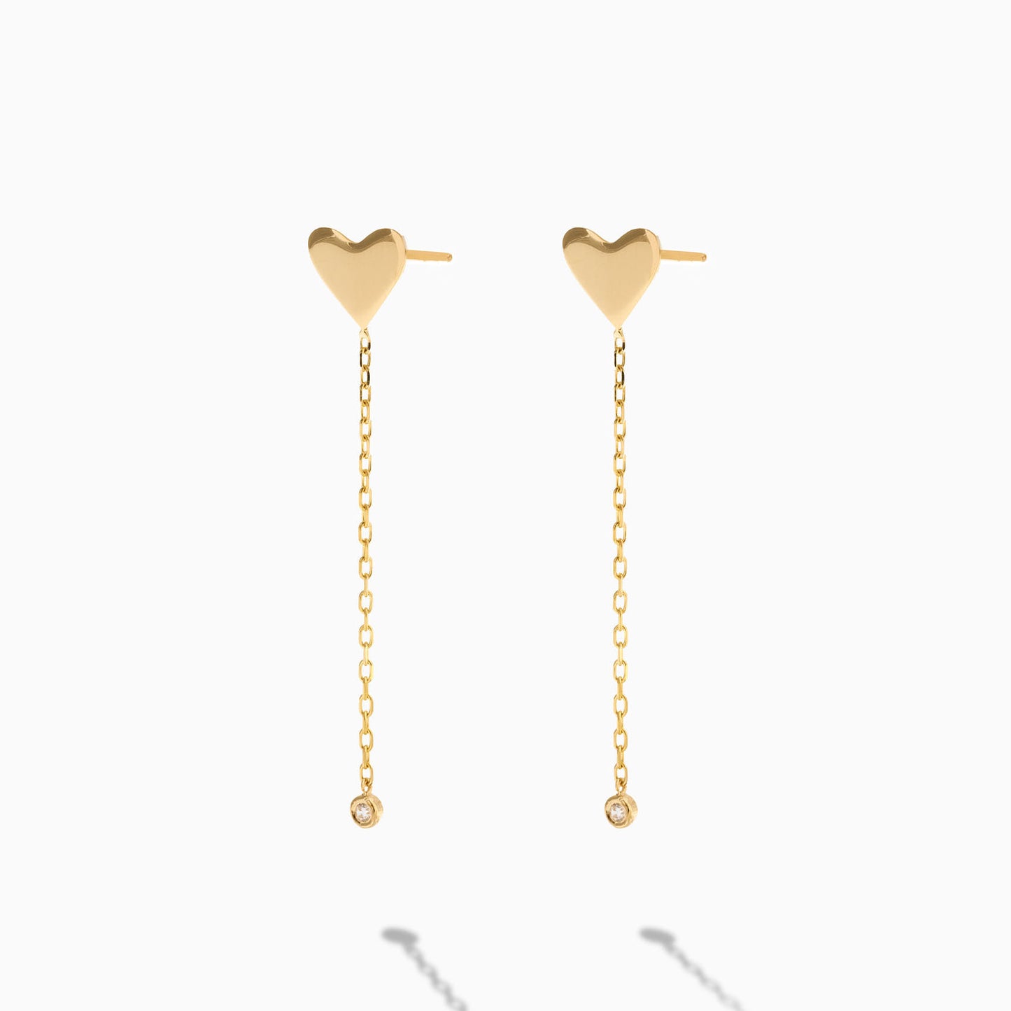 Heart Drop Dangle with Diamond Earrings in 14k Solid Gold