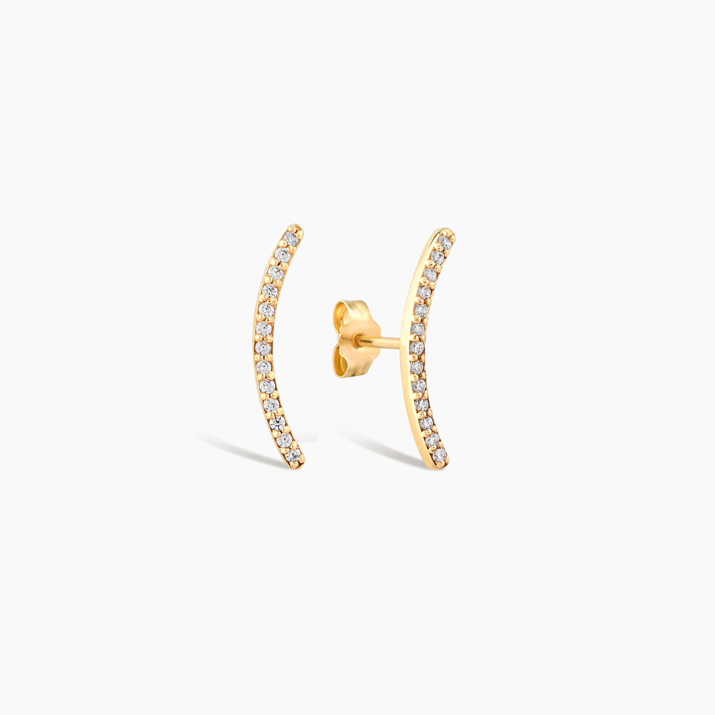 Dainty Curved Bar Diamond Stud Earrings