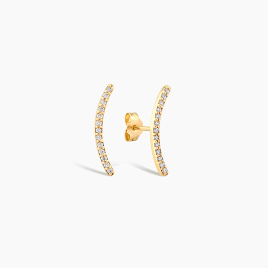 Dainty Curved Bar Diamond Stud Earrings