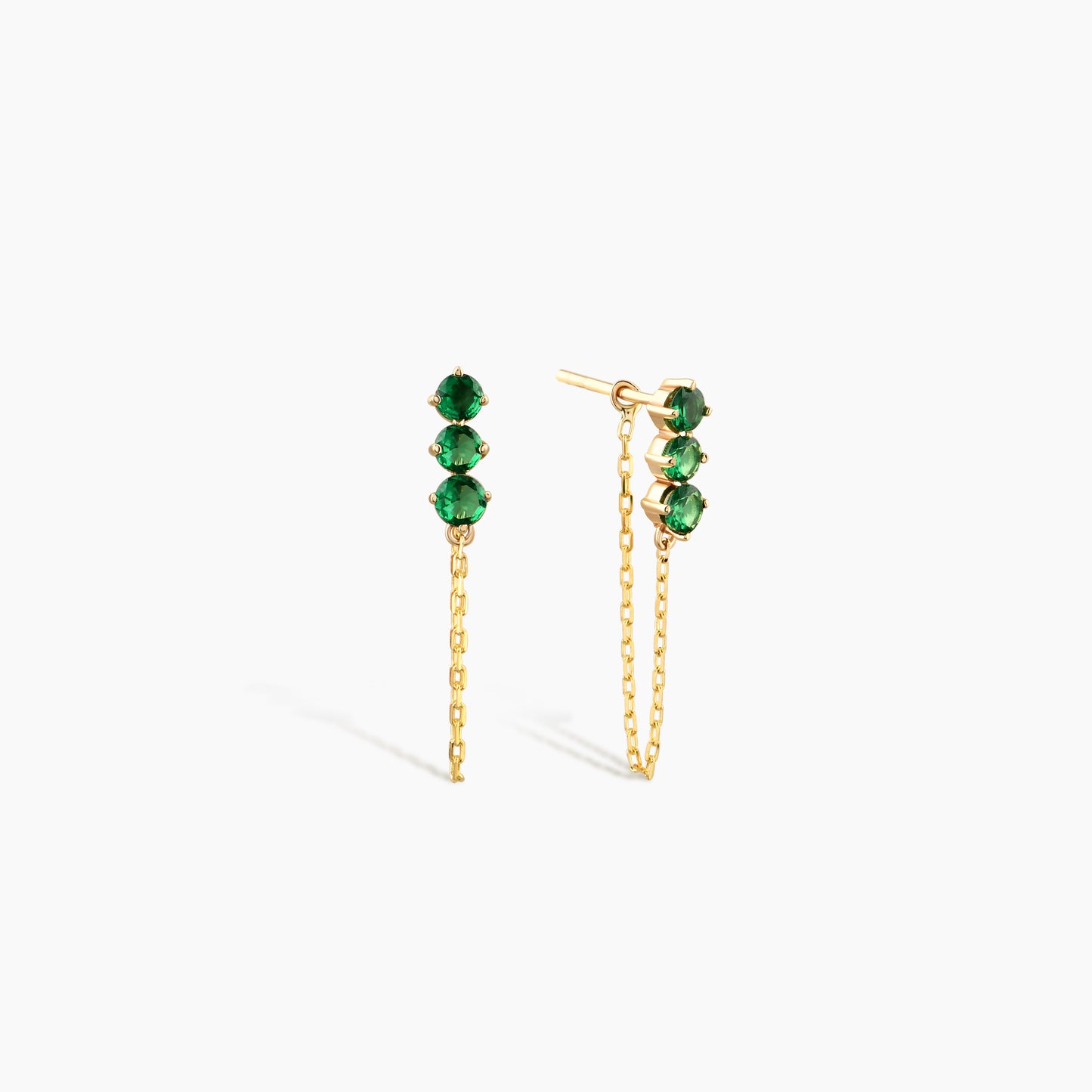 Green 3-Stone Drop Dangle Earrings