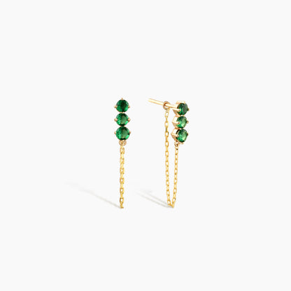 Green 3-Stone Drop Dangle Earrings