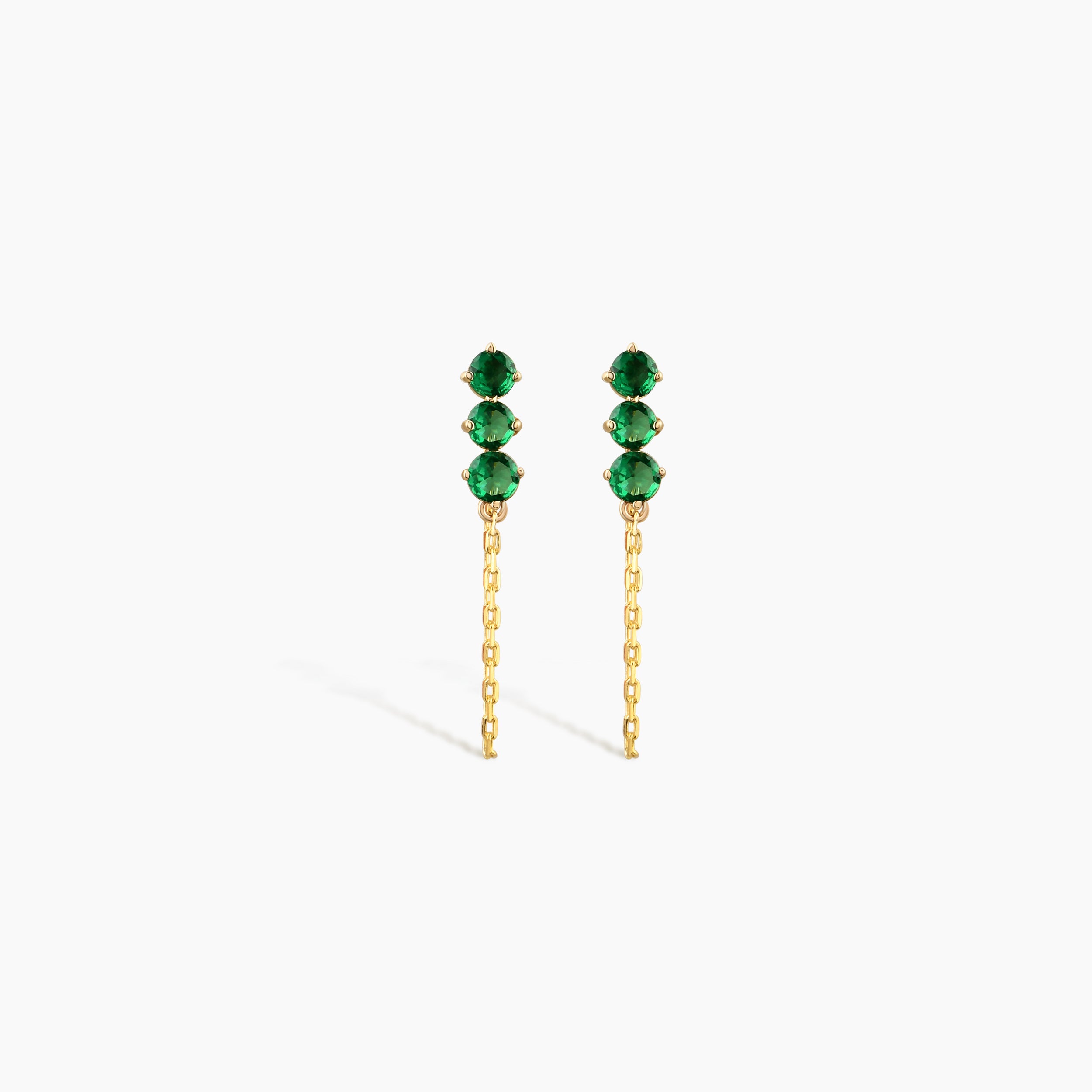 Green 3-Stone Drop Dangle Earrings