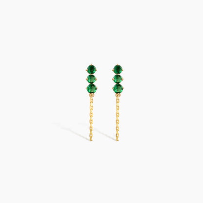 Green 3-Stone Drop Dangle Earrings