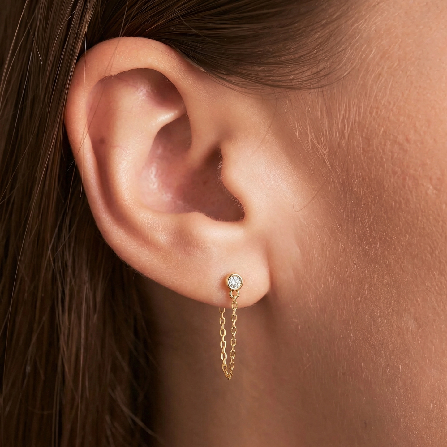 Dainty Diamond Solitaire Threader Chain Earrings