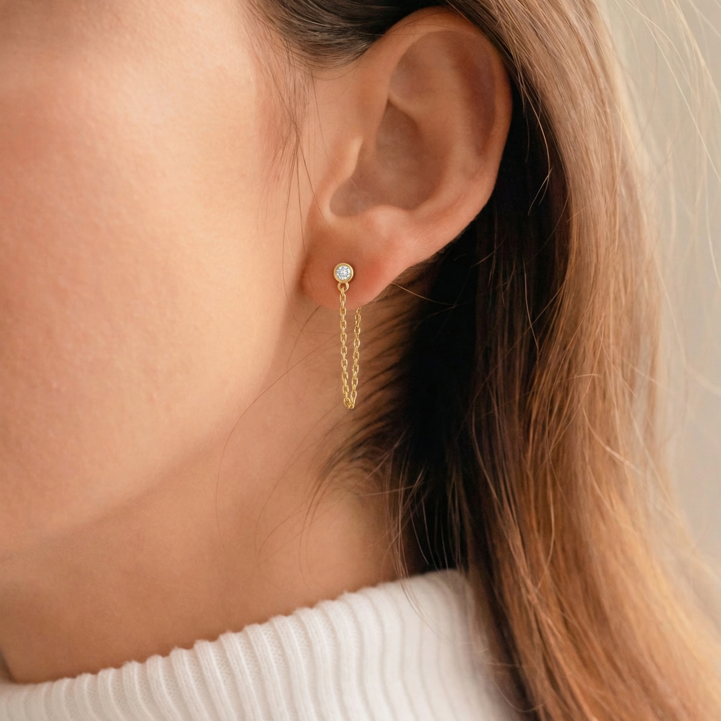 Dainty Diamond Solitaire Threader Chain Earrings