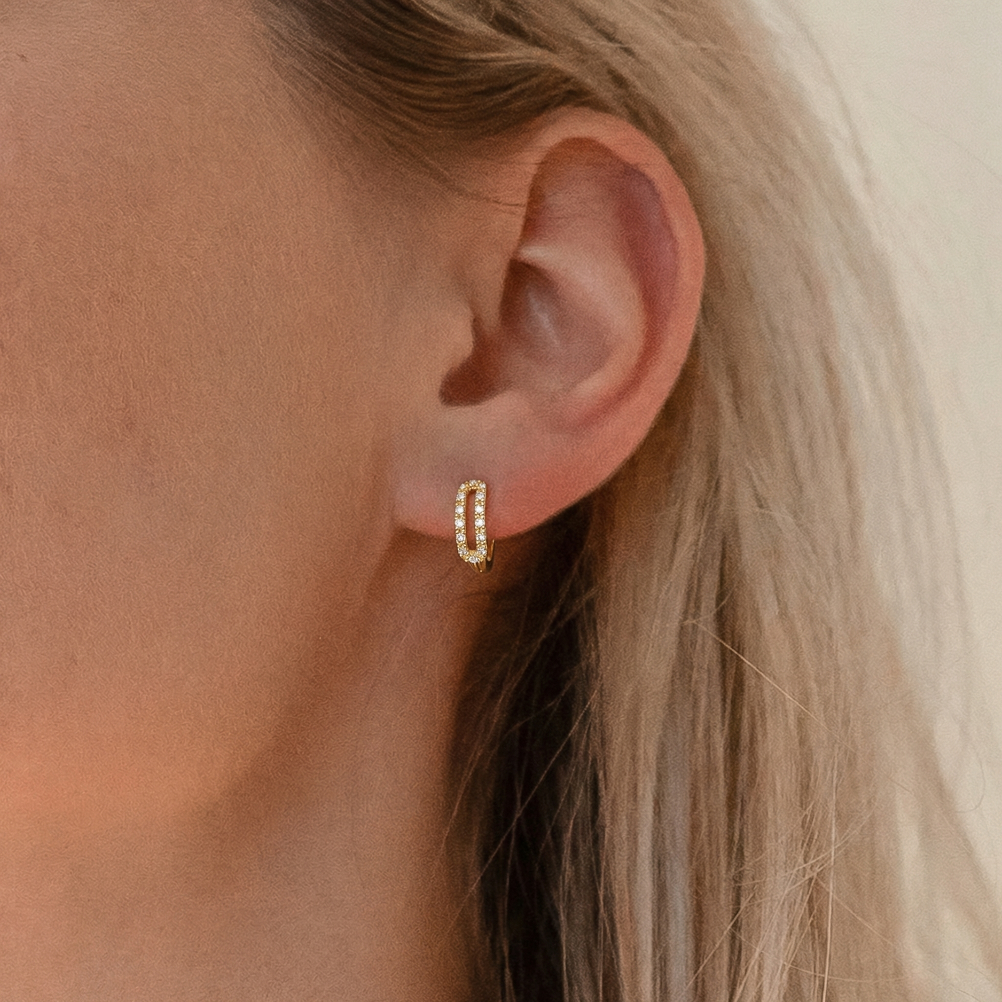 Dainty Diamond Paperclip Hoop Earrings
