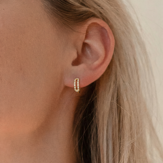 Dainty Diamond Paperclip Hoop Earrings