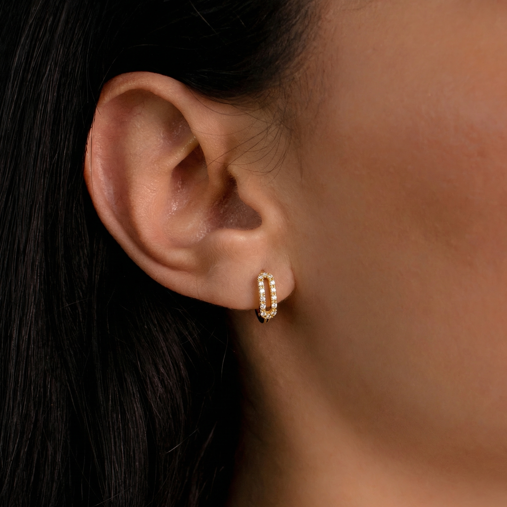 Dainty Diamond Paperclip Hoop Earrings