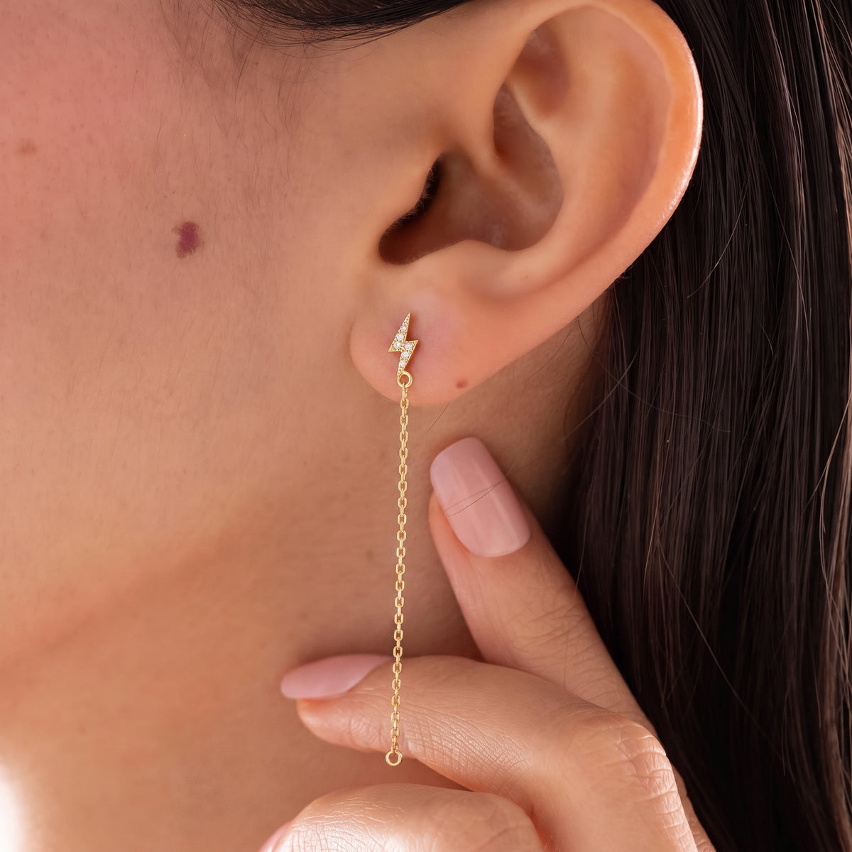 Diamond Lightning Bolt Threader Earrings