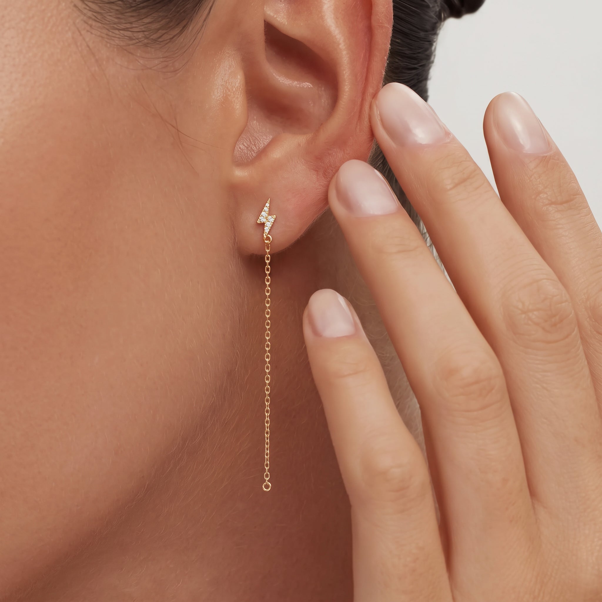 Diamond Lightning Bolt Threader Earrings