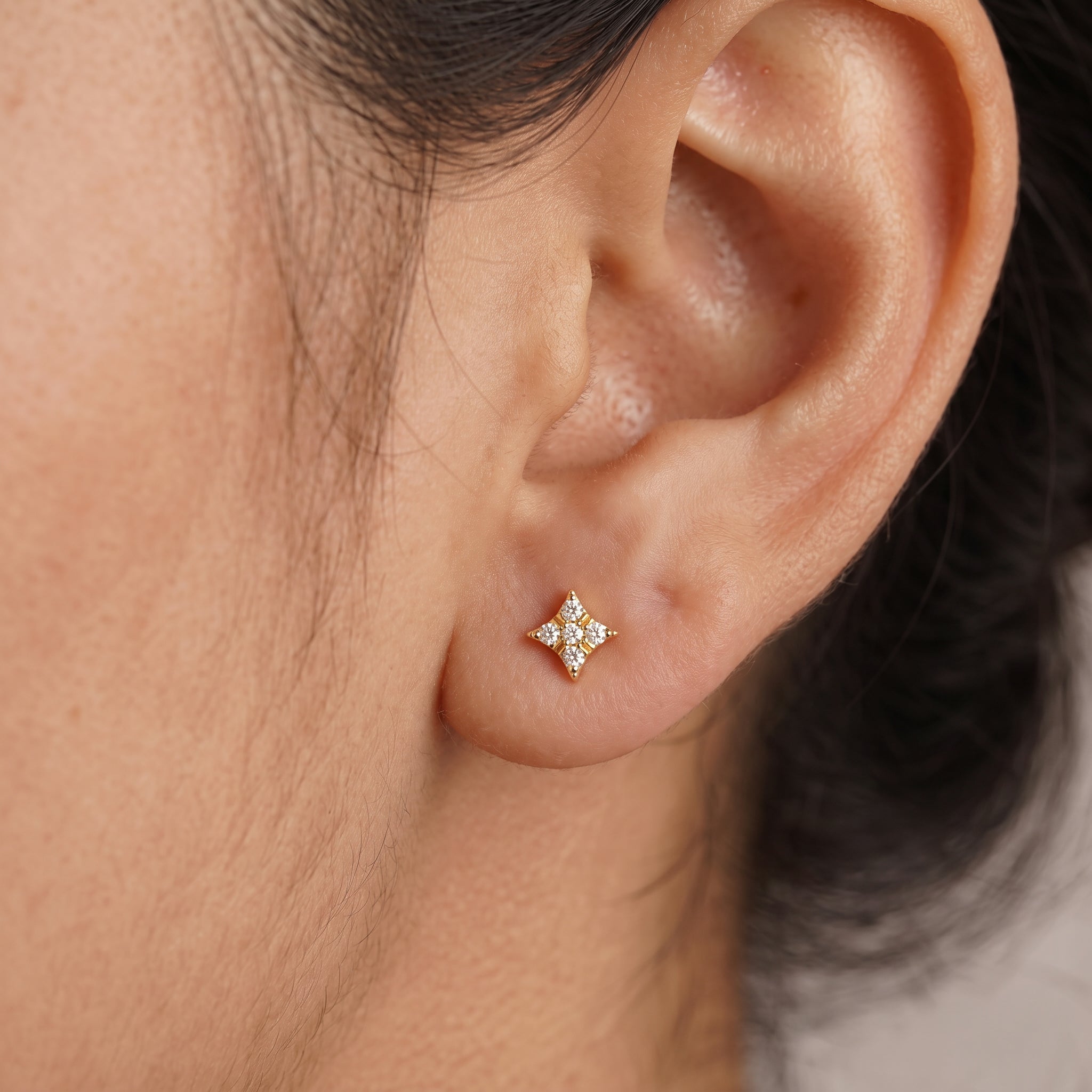 Dainty Diamond Pave Four Point Star Earrings