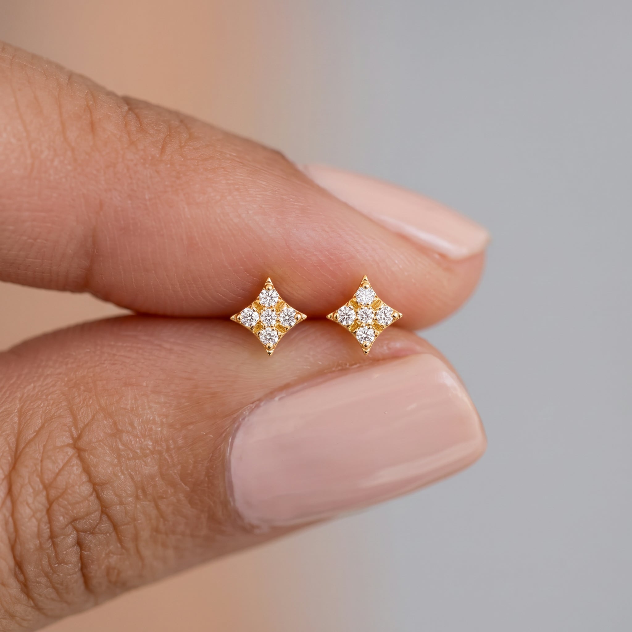 Dainty Diamond Pave Four Point Star Earrings