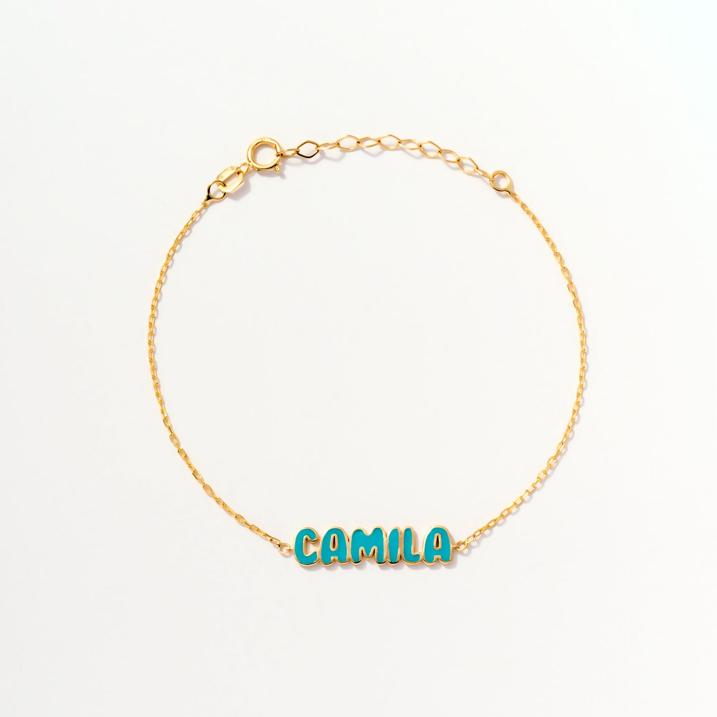 Colorful Enamel Bubble Name Bracelet in 14K Solid Gold