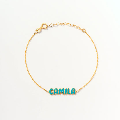 Colorful Enamel Bubble Name Bracelet in 14K Solid Gold