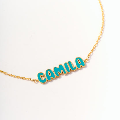 Colorful Enamel Bubble Name Bracelet in 14K Solid Gold