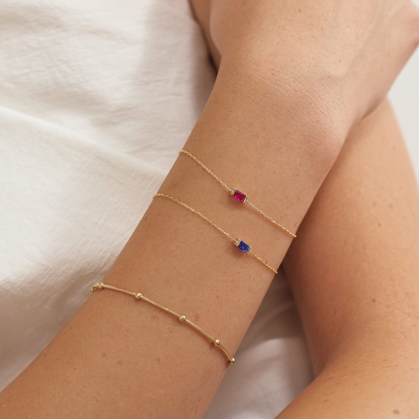 Baguette Birthstone Bracelet in 14K Solid Gold