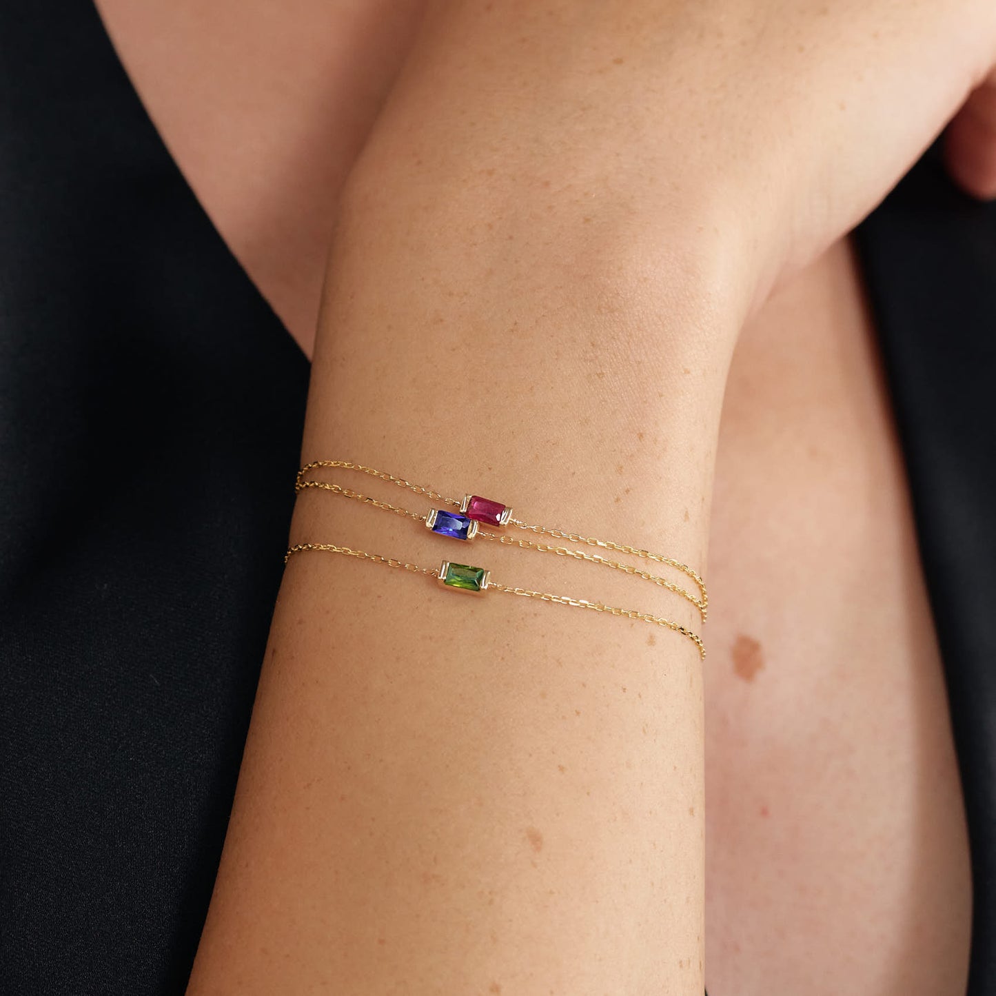 Baguette Birthstone Bracelet in 14K Solid Gold