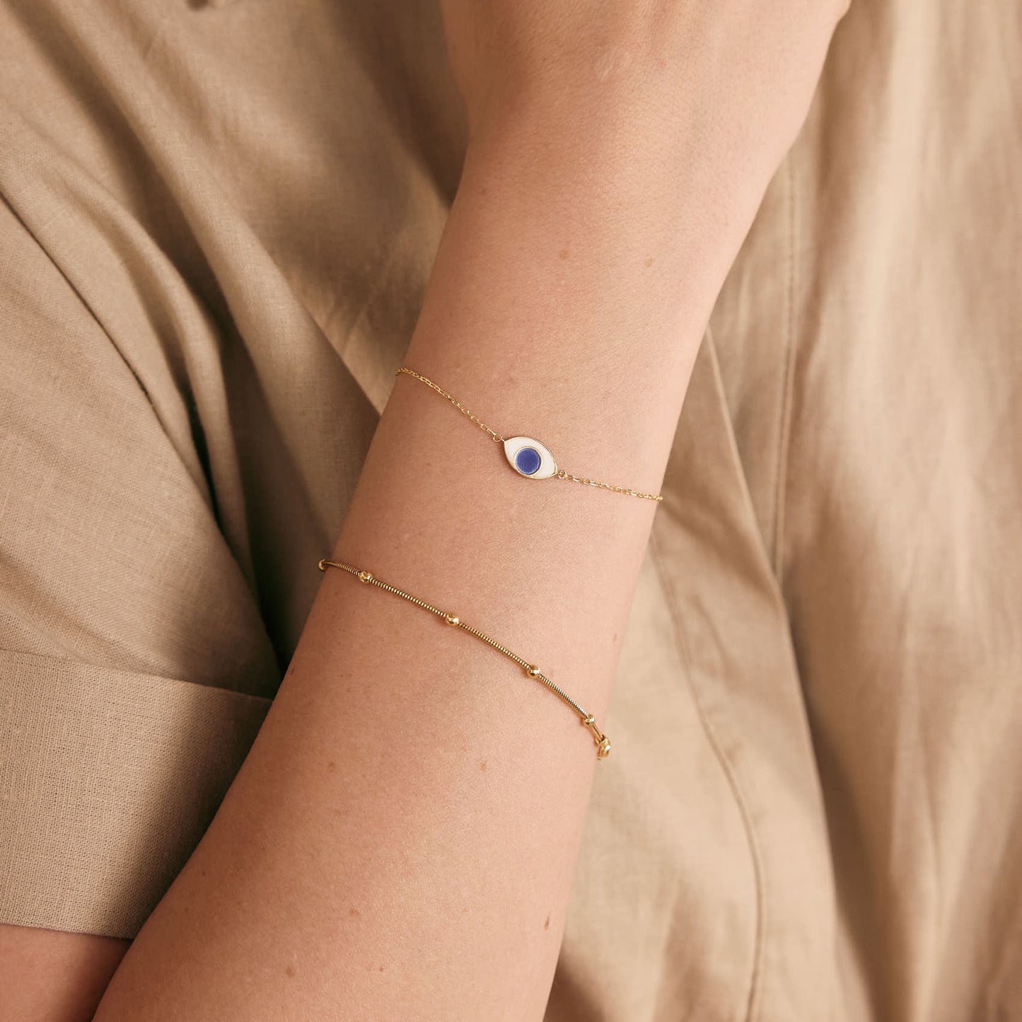 Enamel Evil Eye Bracelet in 14K Solid Gold