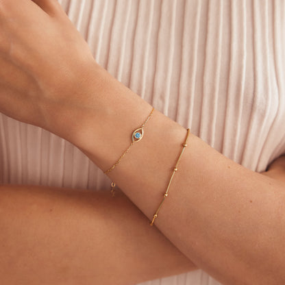 Birthstone Evil Eye Bracelet in 14K Solid Gold