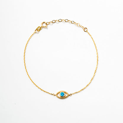 Birthstone Evil Eye Bracelet in 14K Solid Gold