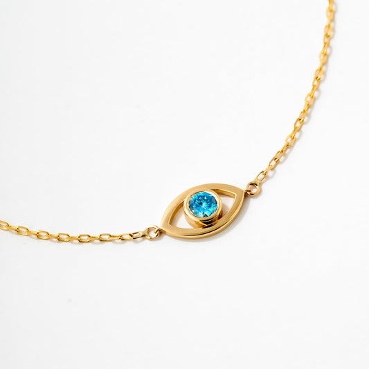 Birthstone Evil Eye Bracelet in 14K Solid Gold