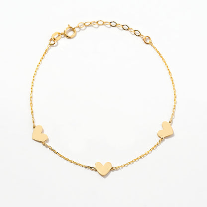 Heart Station Bracelet in 14K Solid Gold