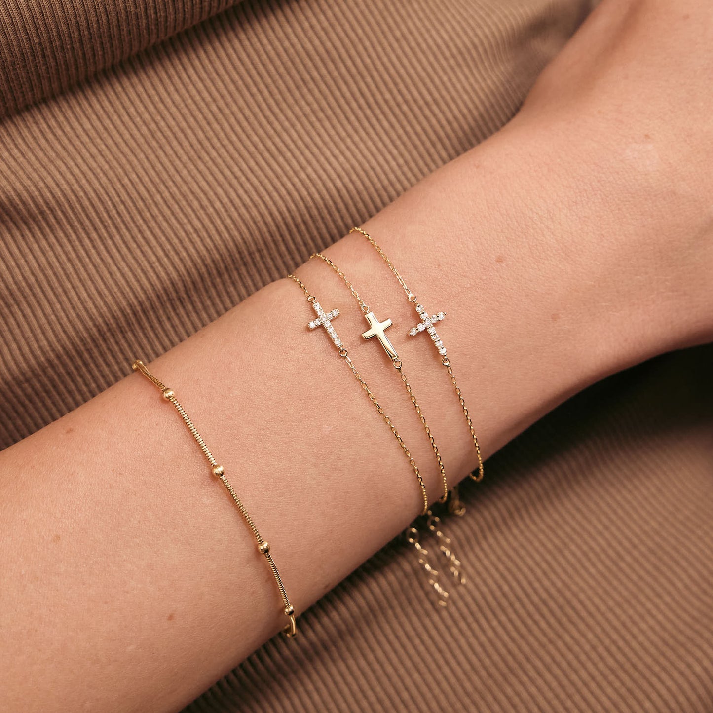 Cross Charm Bracelet in 14K Solid Gold