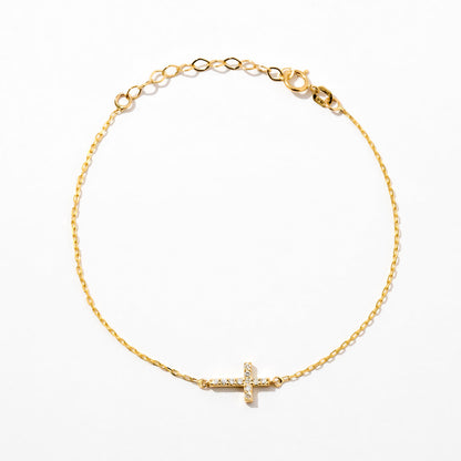 Diamond Pave Cross Bracelet in 14K Solid Gold