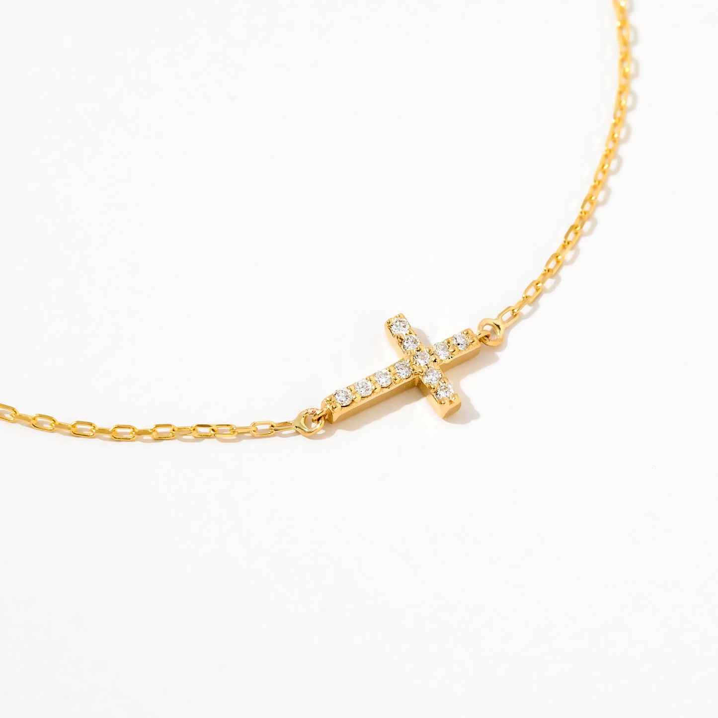 Diamond Pave Cross Bracelet in 14K Solid Gold