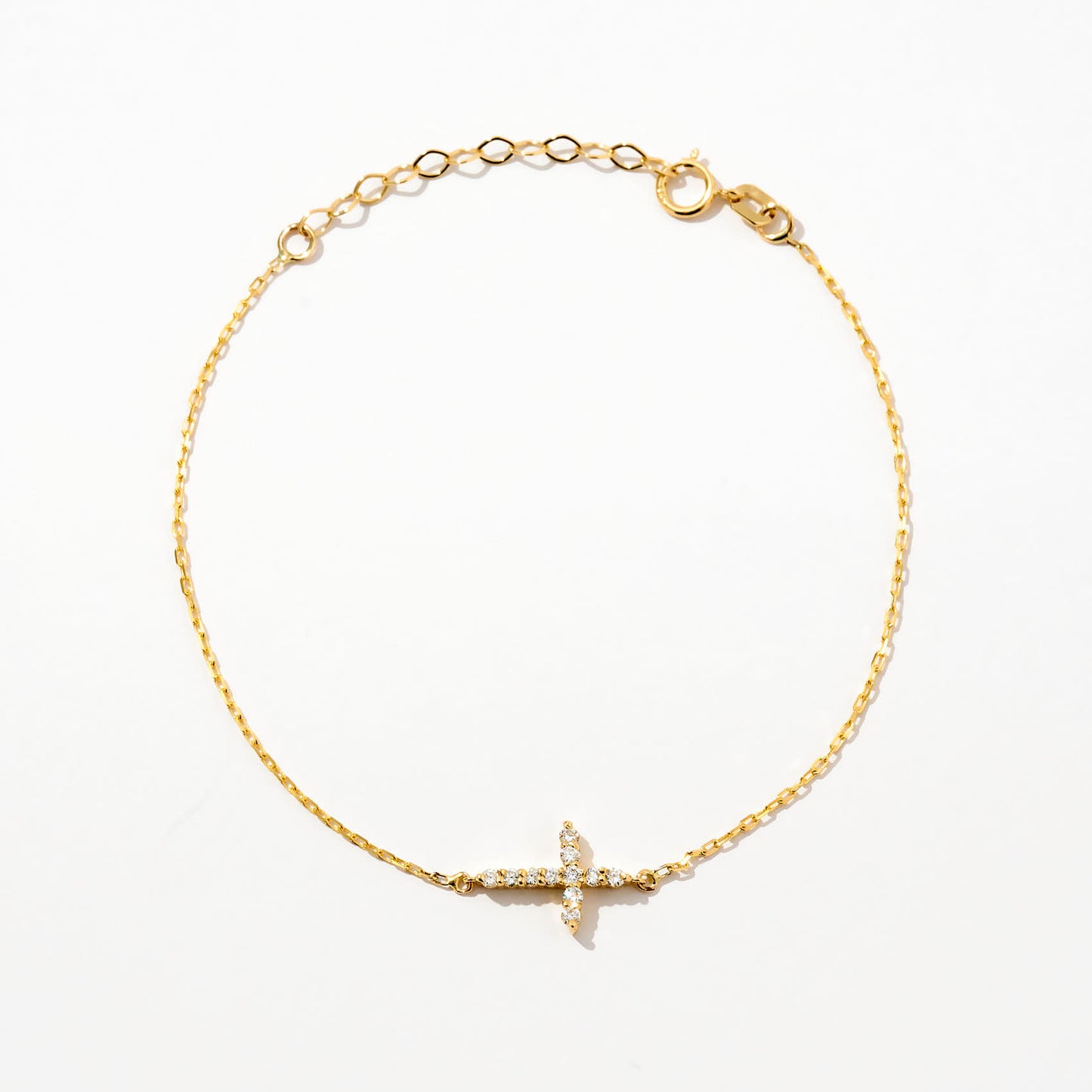 Diamond Cross Charm Bracelet in 14K Solid Gold