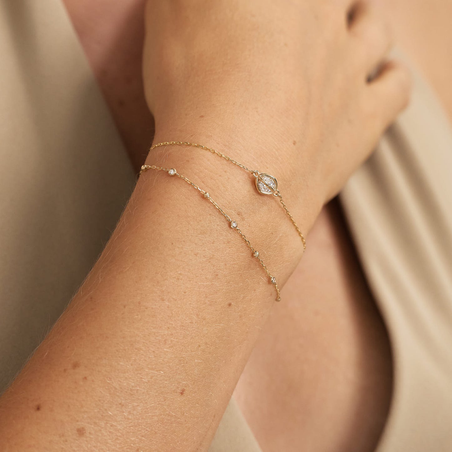 Diamonds and Beads by the Yard Drop Bracelet in 14K Solid Gold