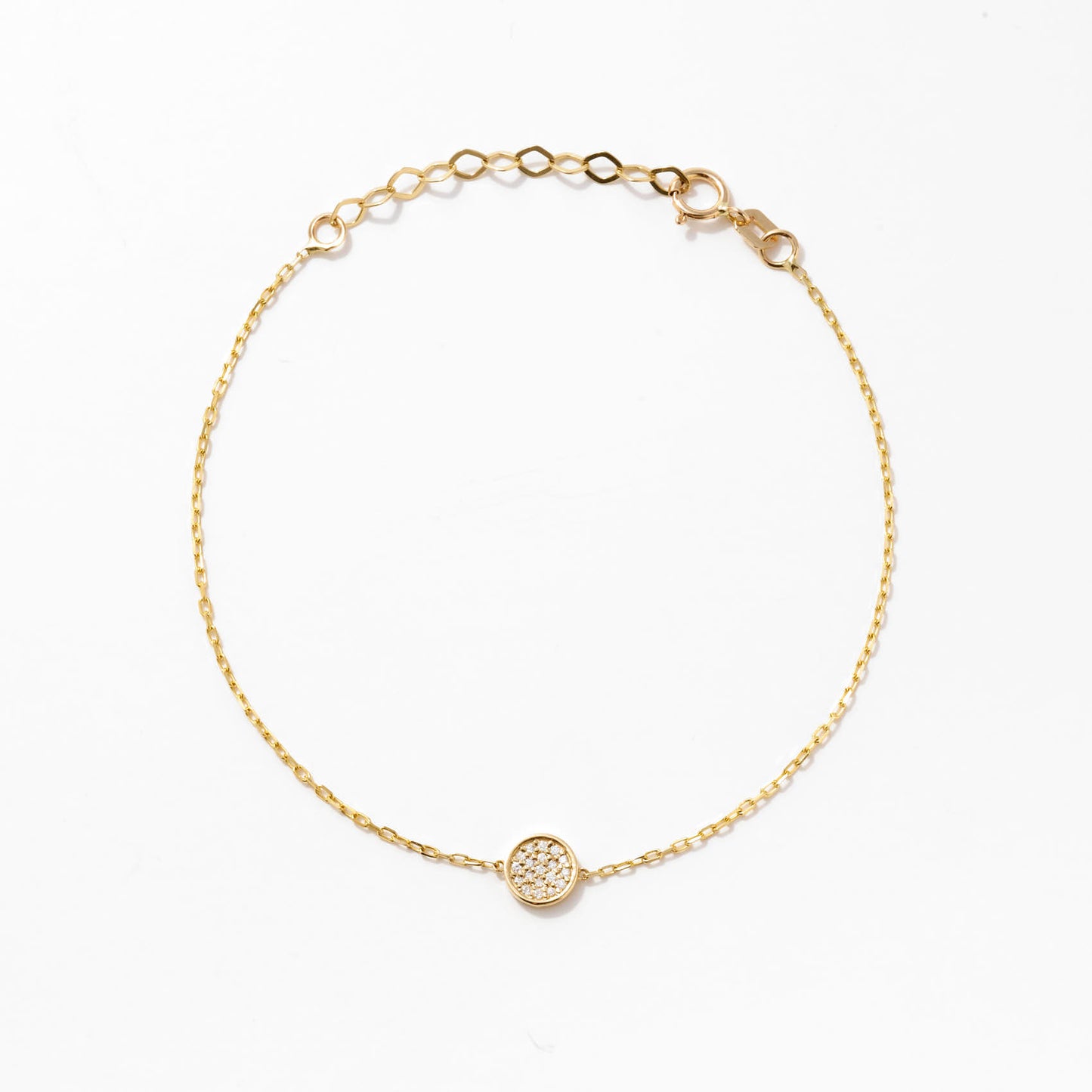 Diamond Pave Disc Bracelet in 14k Solid Gold