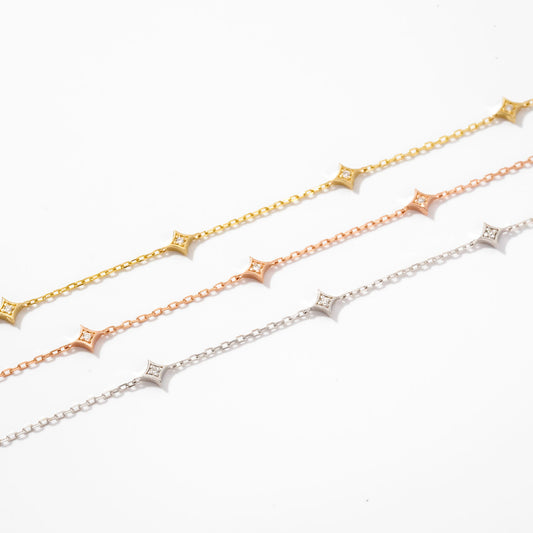 Diamond Star Station Bracelet in 14k Solid Gold