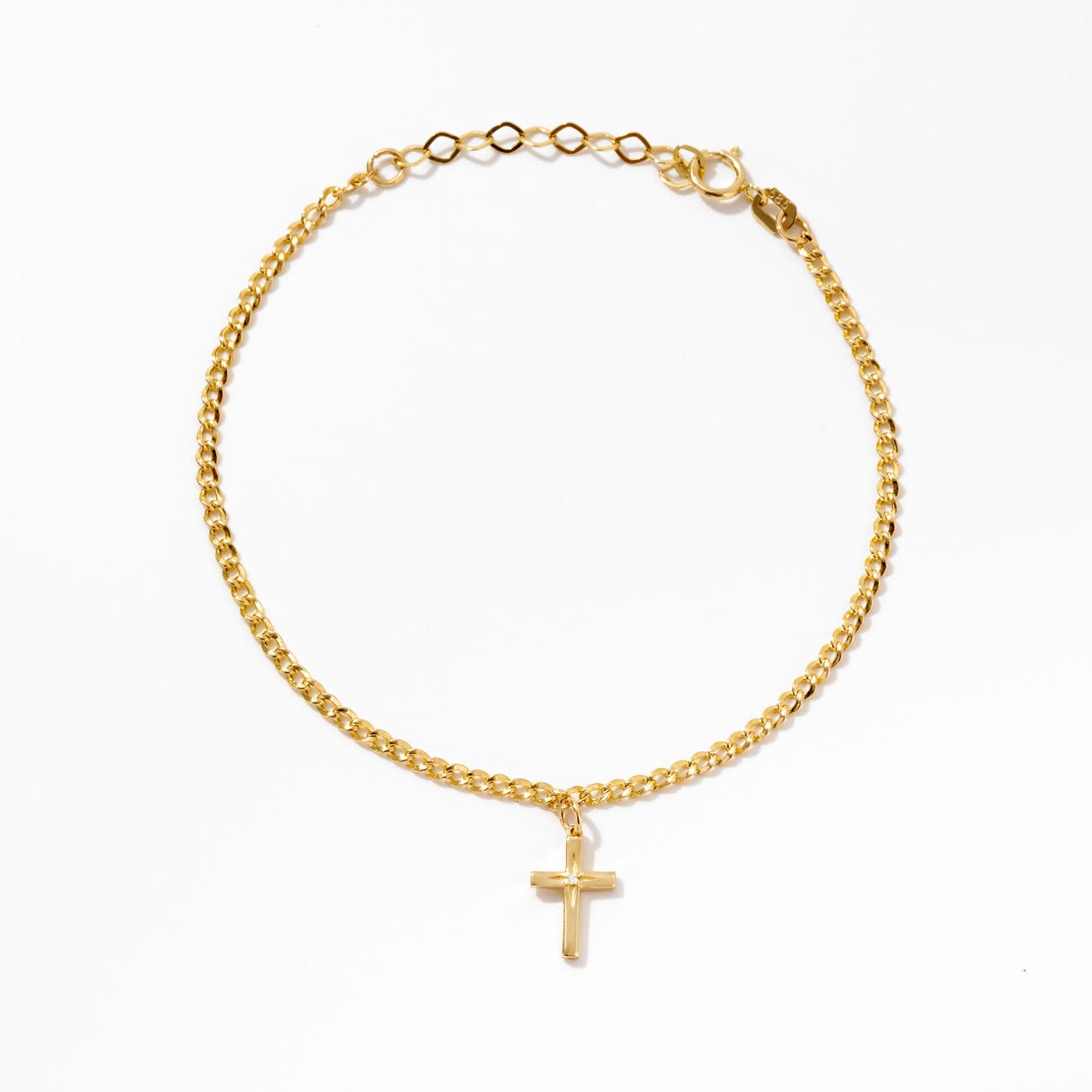 Diamond Cross Curb Chain Bracelet in 14K Solid Gold