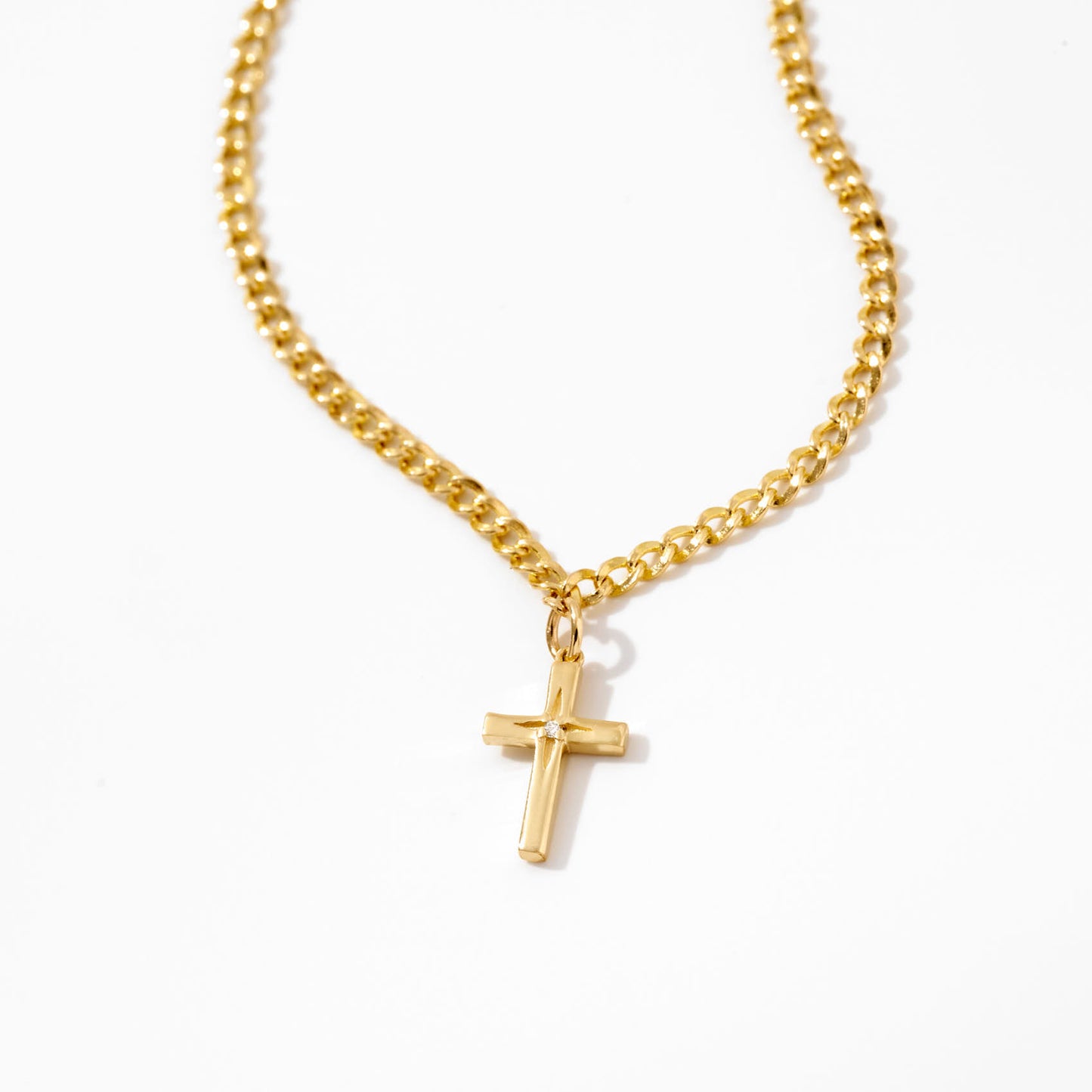 Diamond Cross Curb Chain Bracelet in 14K Solid Gold