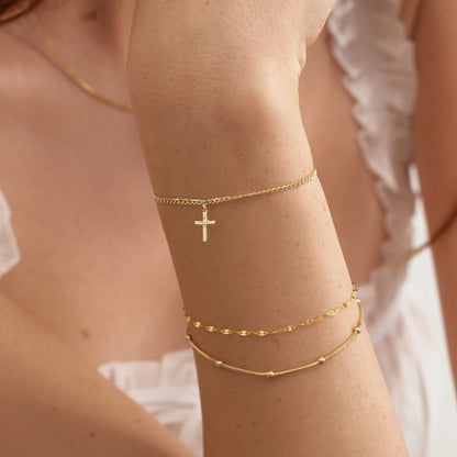 Diamond Cross Curb Chain Bracelet in 14K Solid Gold