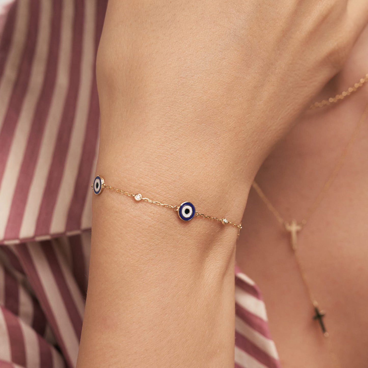 Diamond Evil Eye Station Bracelet in 14k Solid Gold