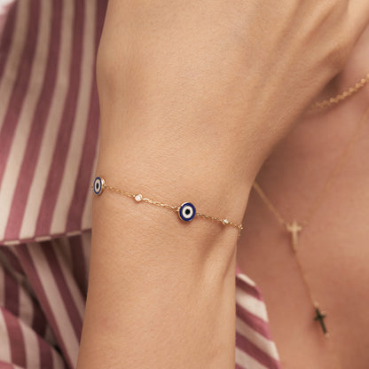 Diamond Evil Eye Station Bracelet in 14k Solid Gold