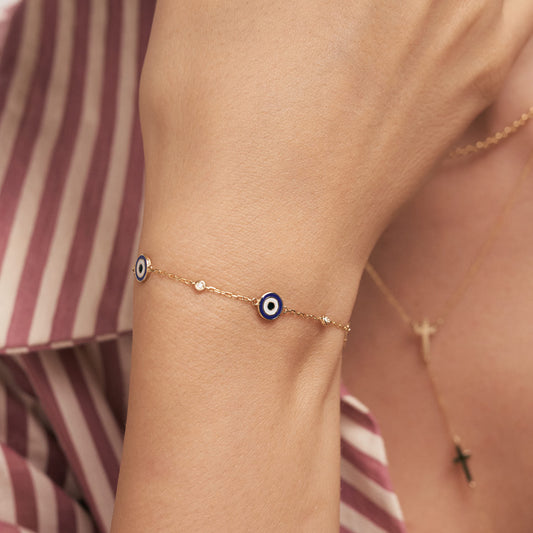 Diamond Evil Eye Station Bracelet