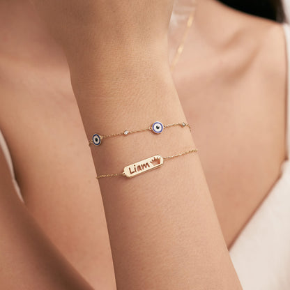 Diamond Evil Eye Station Bracelet in 14k Solid Gold