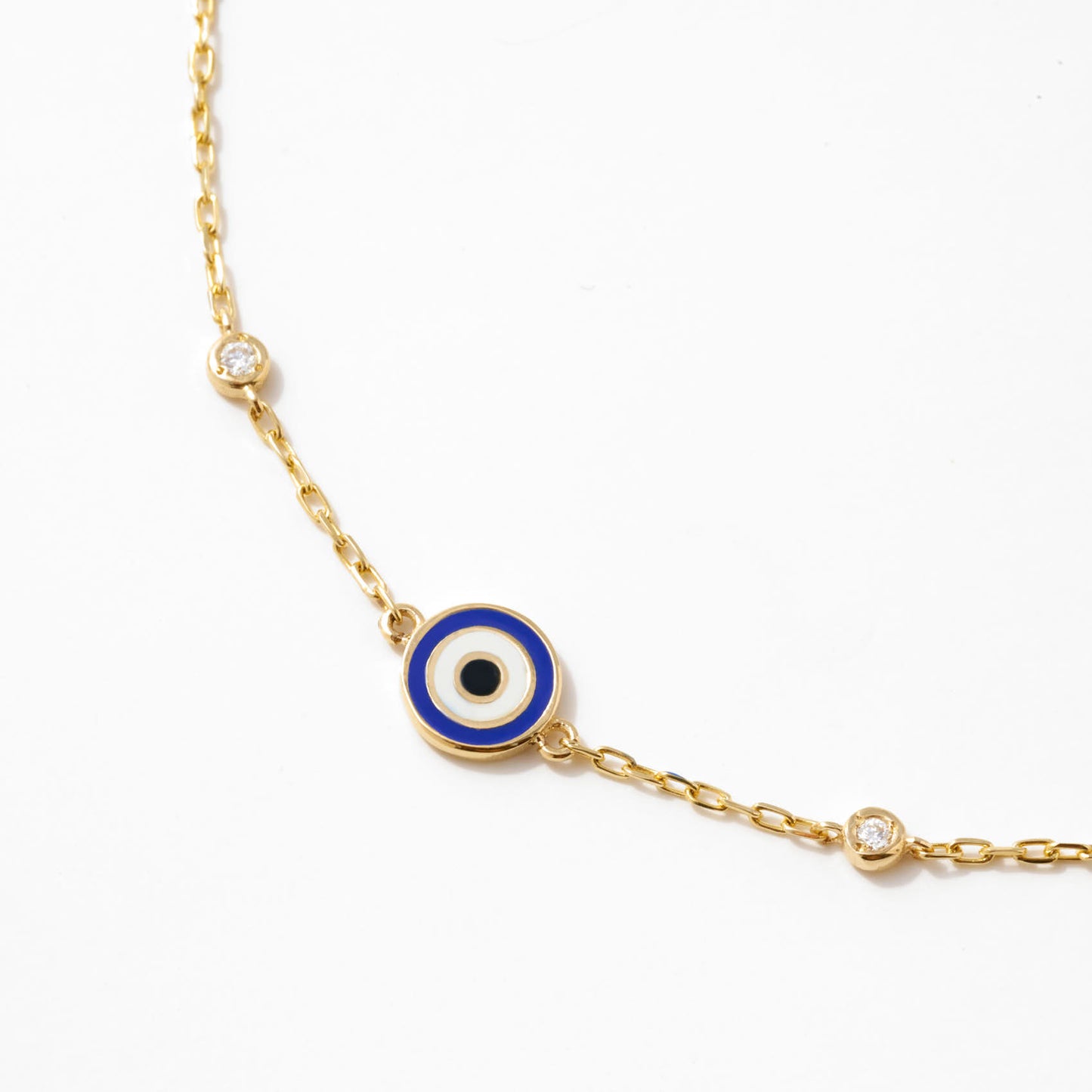 Diamond Evil Eye Station Bracelet in 14k Solid Gold