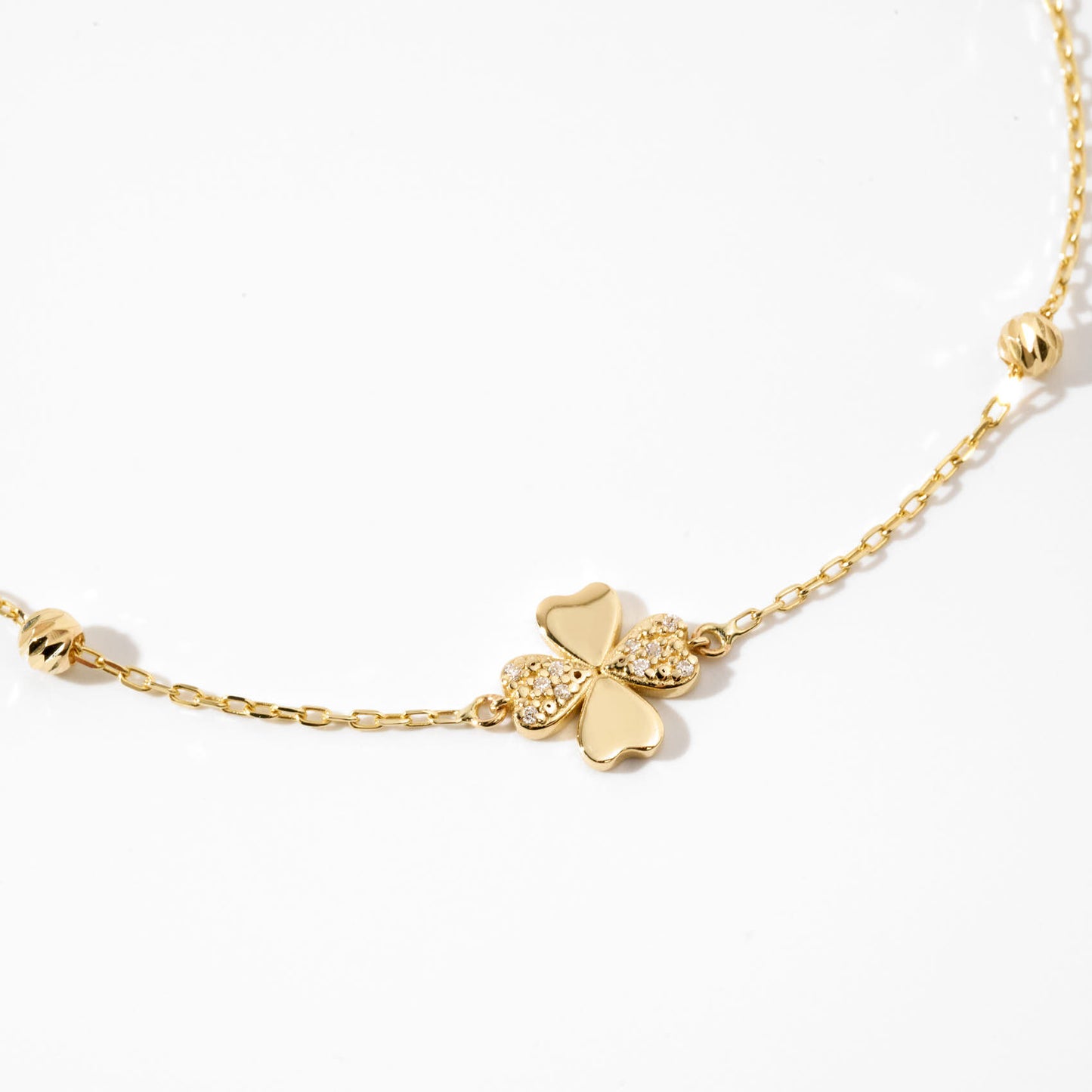 Diamond Four-Leaf Clover Bracelet in 14K Solid Gold