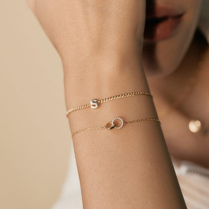 Initial Curb Chain Bracelet in 14k Solid Gold