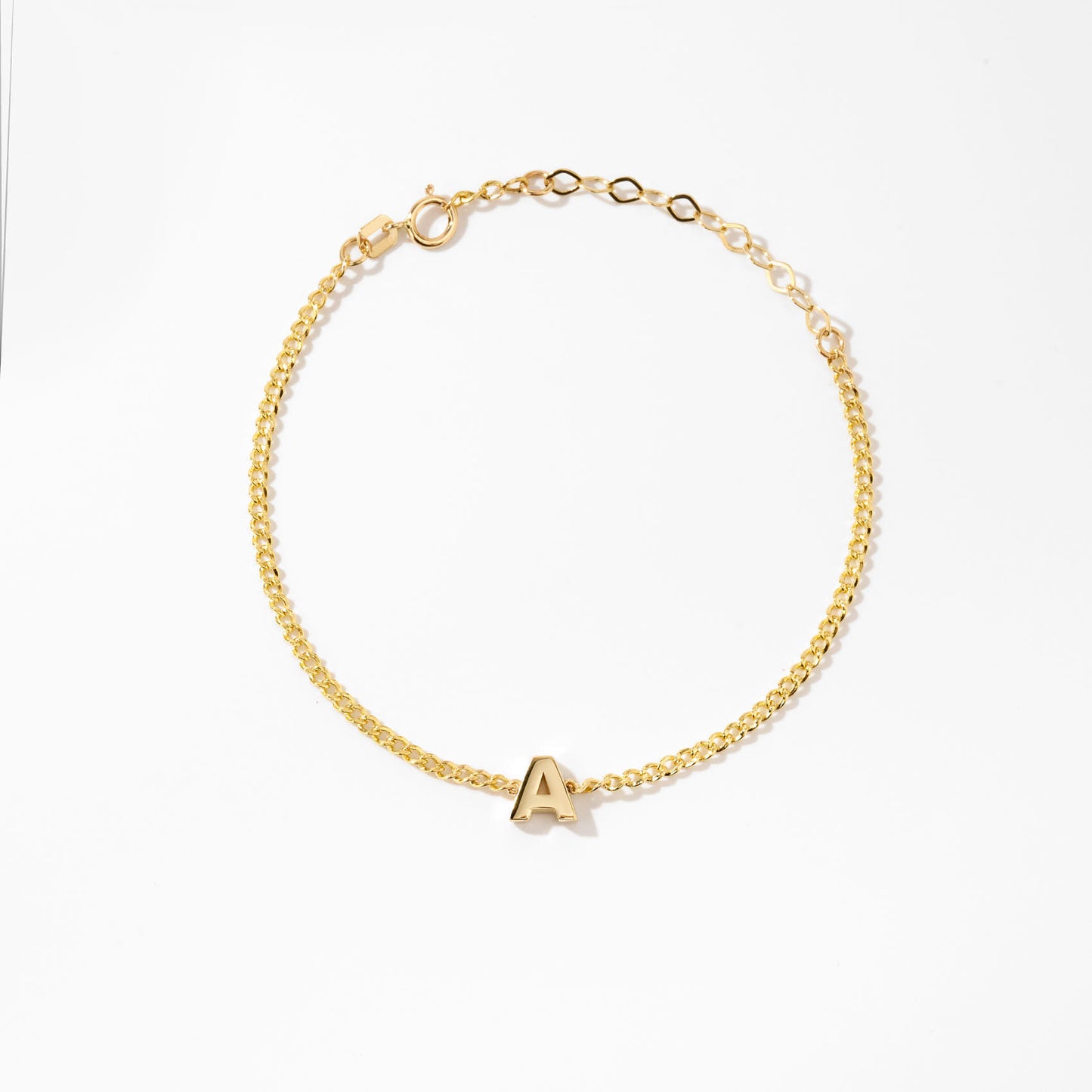 Initial Curb Chain Bracelet in 14k Solid Gold