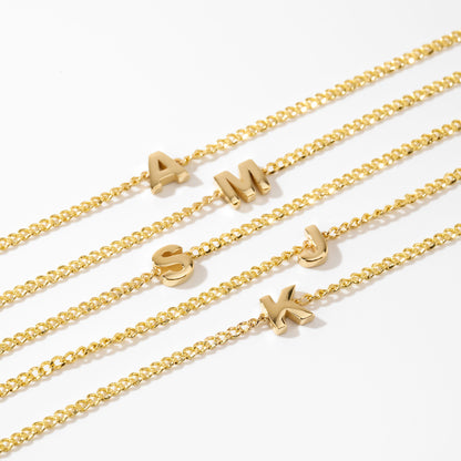 Initial Curb Chain Bracelet in 14k Solid Gold