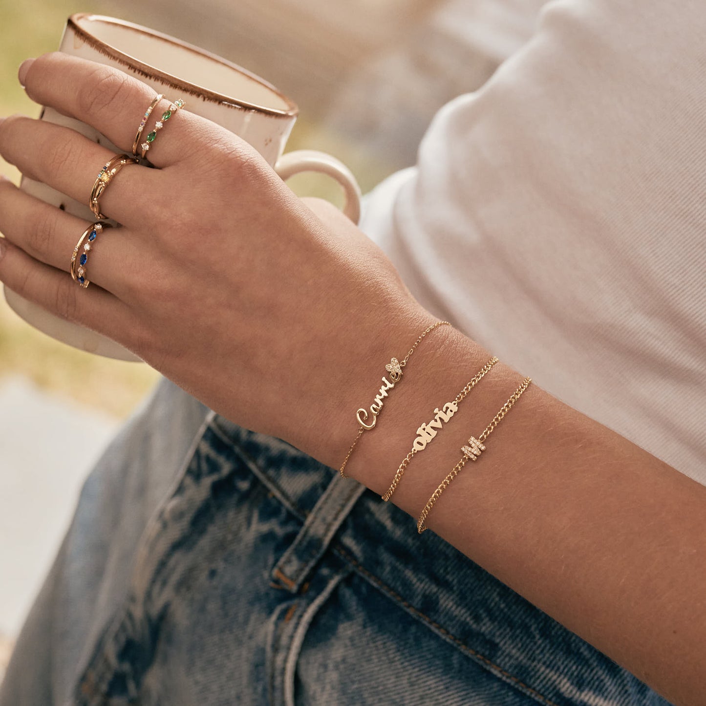 Carrie Name Bracelet with Diamond Heart in 14k Solid Gold